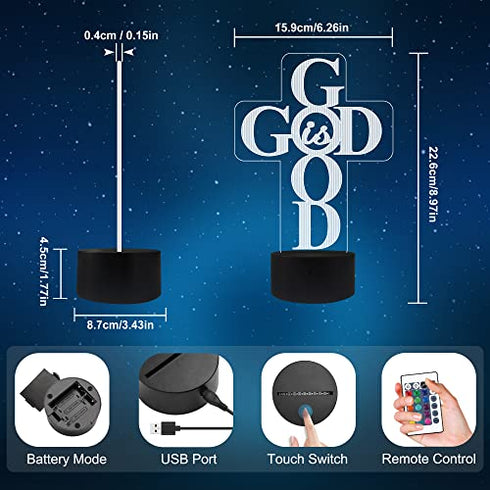 God is Good Jesus Cross 3D Night Light Christian Blessed Virgin Mary Illusion Lamp Decoration for Easter Day Christmas Day